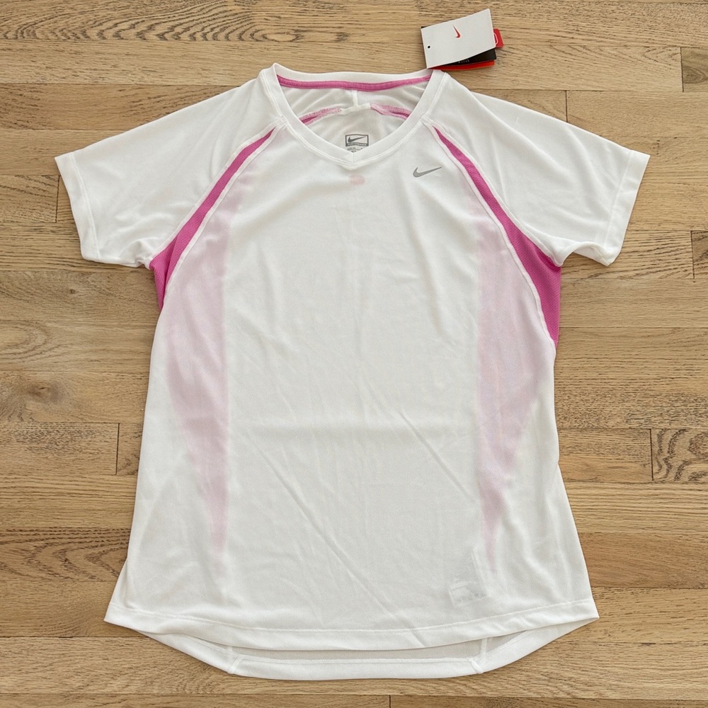 Women’s Nike White and Pink Stay Dri Sports Tee